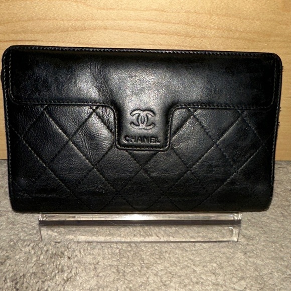 CHANEL Handbags - CHANEL Black Quilted Leather Wallet